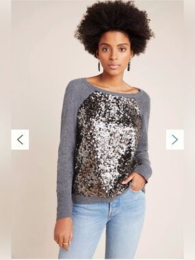 NWT Michael Kors Silver and Gray Sequin Houndstooth Pullover Sweatshirt